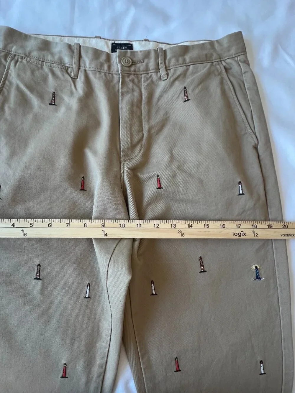 J Crew Mens 770 Straight Chinos Embroidered Lighthouses 32 X 32 100% Cotton - Picture 10 of 14